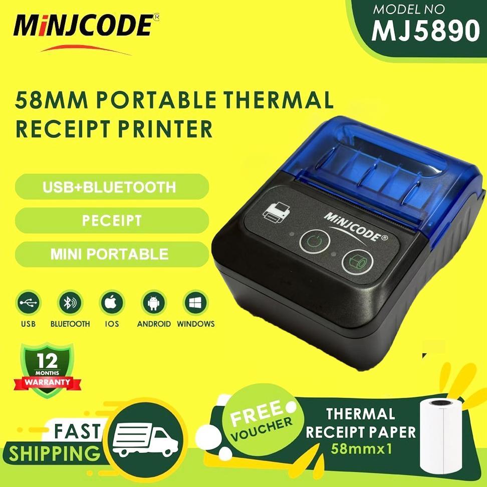 Printer Thermal Portable 58mm MJ5890 Bluetooth USB Mesin Cetak Struk Mini + Gratis Kertas