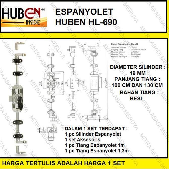 Kunci Lemari Espagnolete Espanyolet Spanyolet Huben HL 690