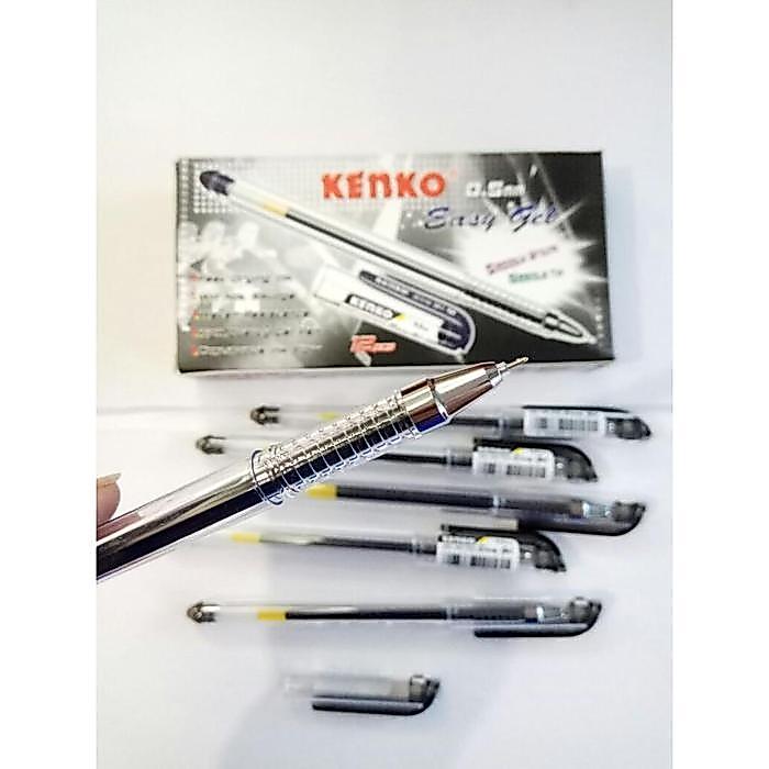 Pen Easy Gel Kenko (12pcs) Tinta Hitam Stationery Merah - EASY GEL KENKO