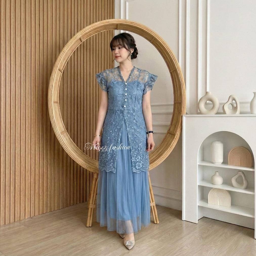 TERMURAH KAMILA dress long vest brokat lace / maxi dress pesta natal kondangan wanita terbaru / inne