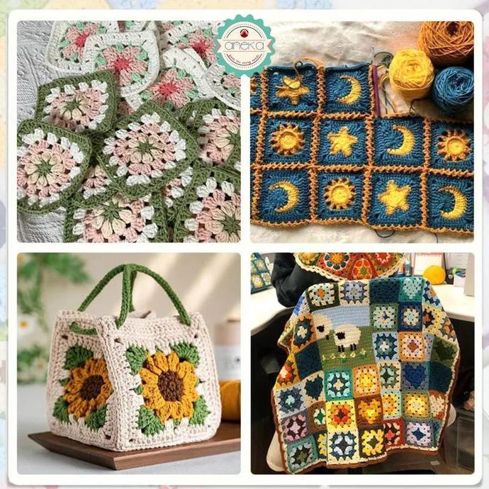 ANEKA - Granny Squares Crochet Deck / Pattern  Design Booklet / Pola Rajutan Kotak