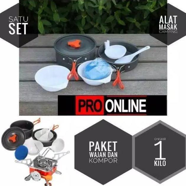 Paket Hemat Komplit Cooking Set Nesting 2 Person Kompor Mini Camping KOVAR ZT-202 Portable Windproof