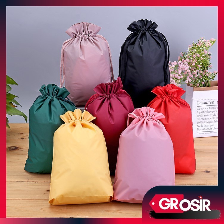 Grosir - H5754 Premium Drawstring Pouch Bag / Kantong Travel Warna Polos / Tas Serut / Organizer Bag