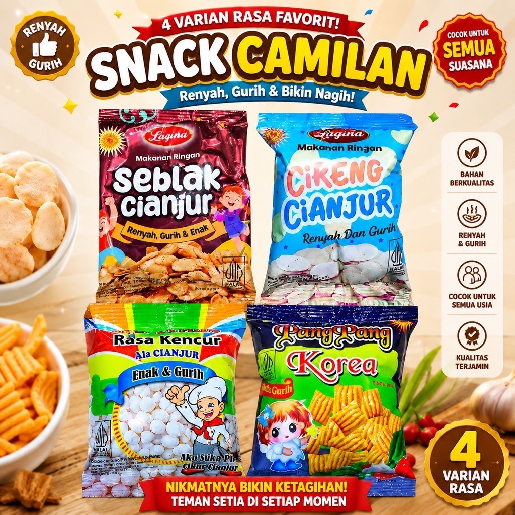 Pangpang Pang Pang Seblak Cireng Cianjur Ajisuka Pilus Rasa Kencur 8gr Snack Jadul Gurih Asin Pedas