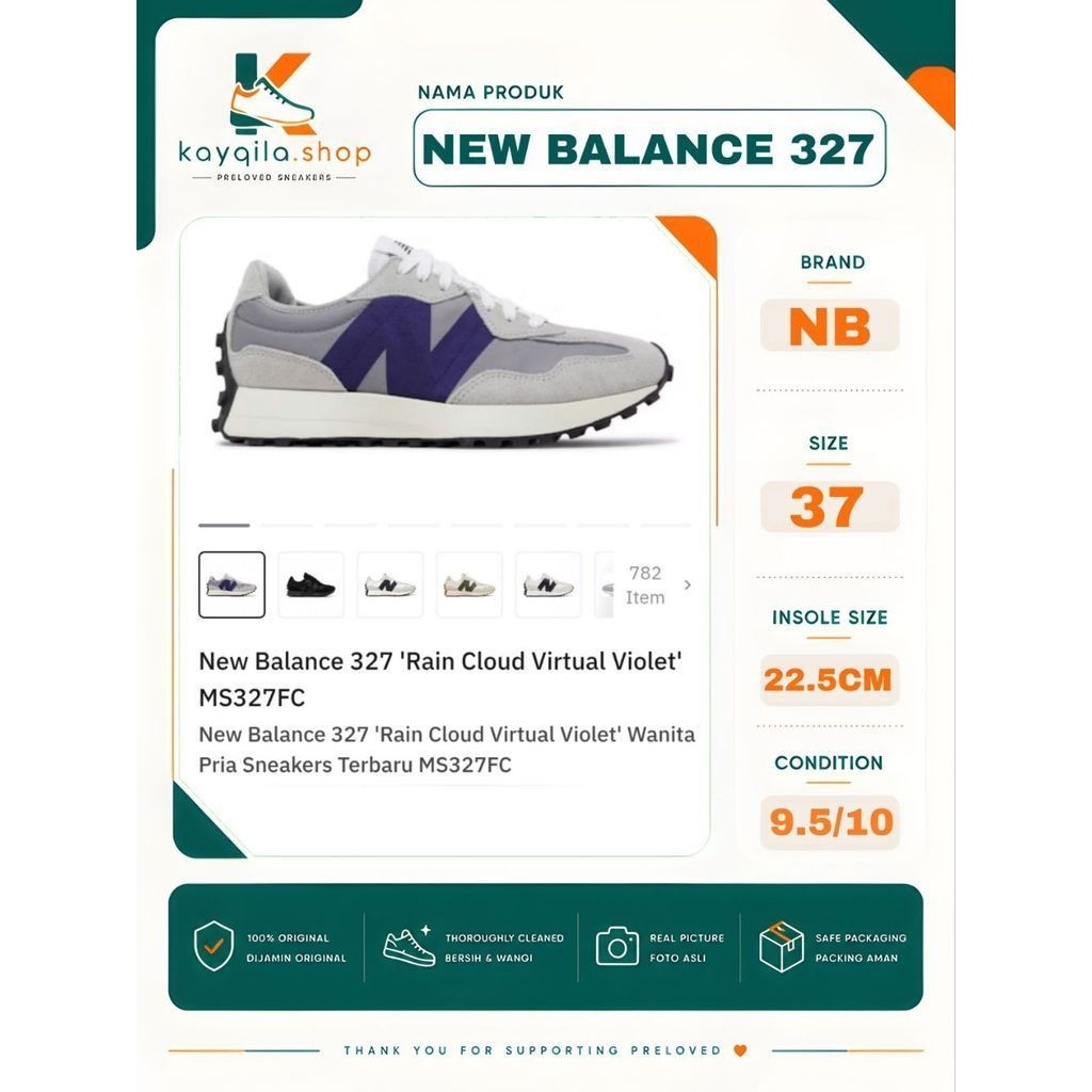 Sepatu NB New Balance 327 Size 37 Preloved Second Original