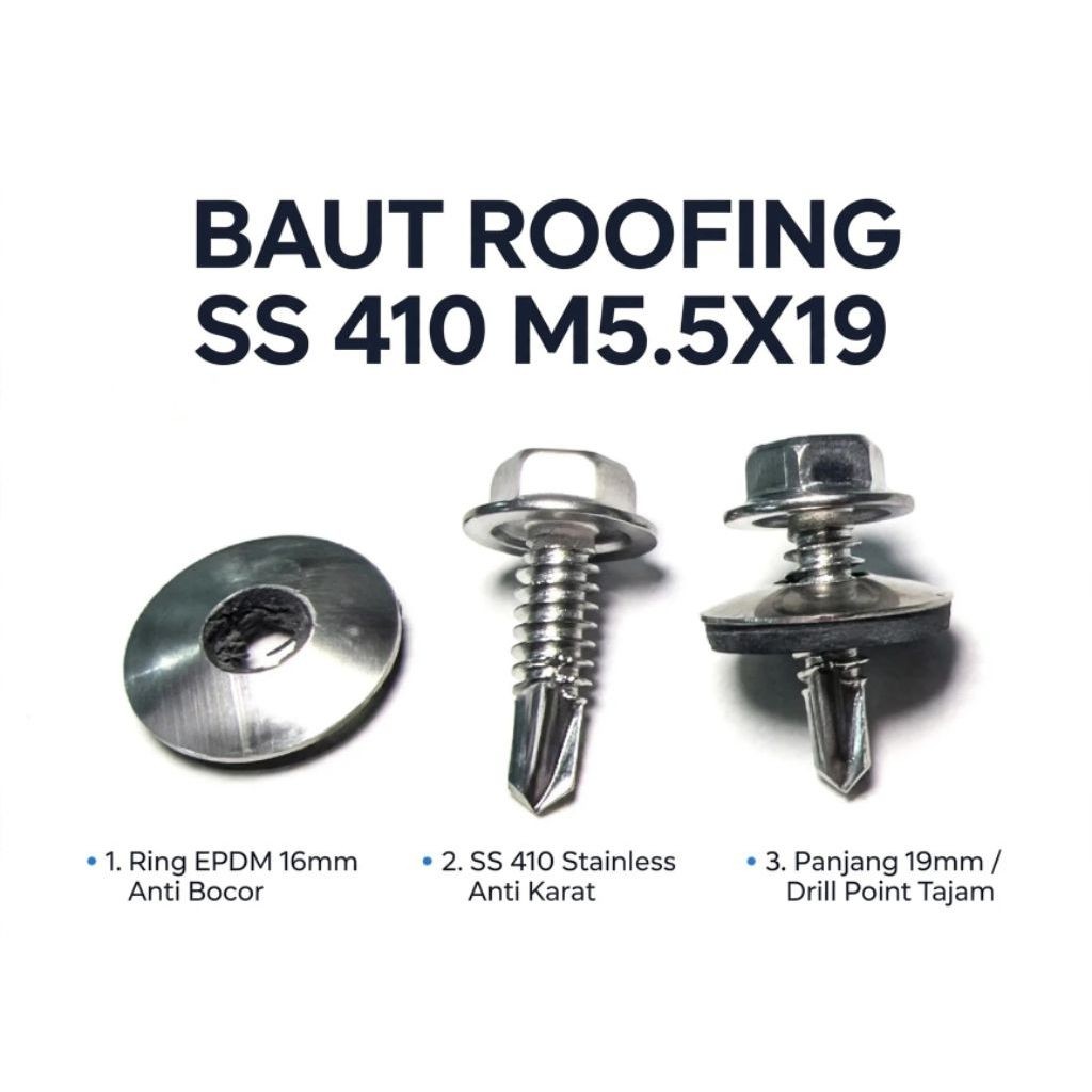 Roofing Atap M5.5X19 SS 410 dengan Roof Seal SS 304