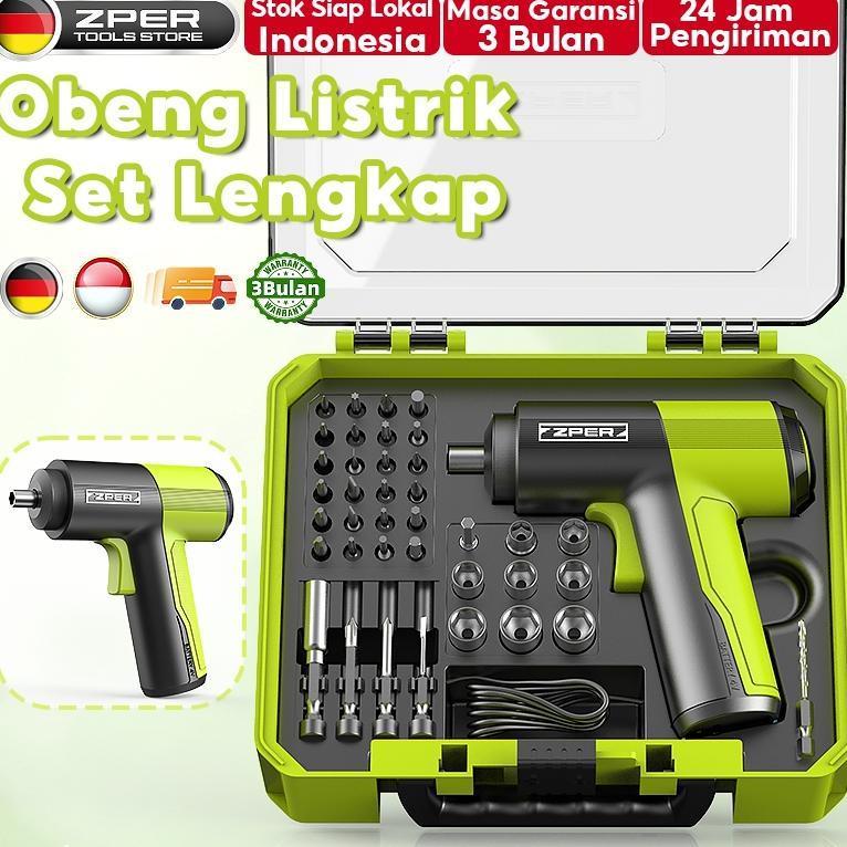 Zper Obeng Set Lengkap Mesin Bor Listrik Baterai Obeng Elektrik Set Komplit Screwdriver Cordless