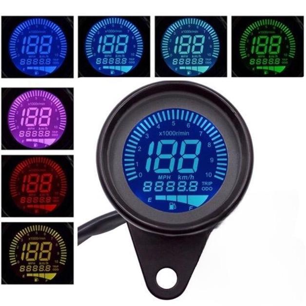 Speedometer Dital Bulat Motor LEDM Bensin Ampere Tachometer Motorcycle Klasik