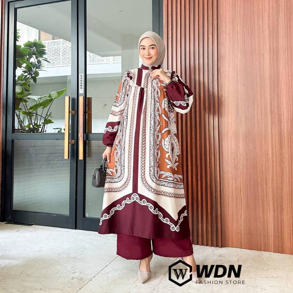 promo setelan midi katun delvina mix pants / oneset setelan tunik rayon premium motif bunga busui ce