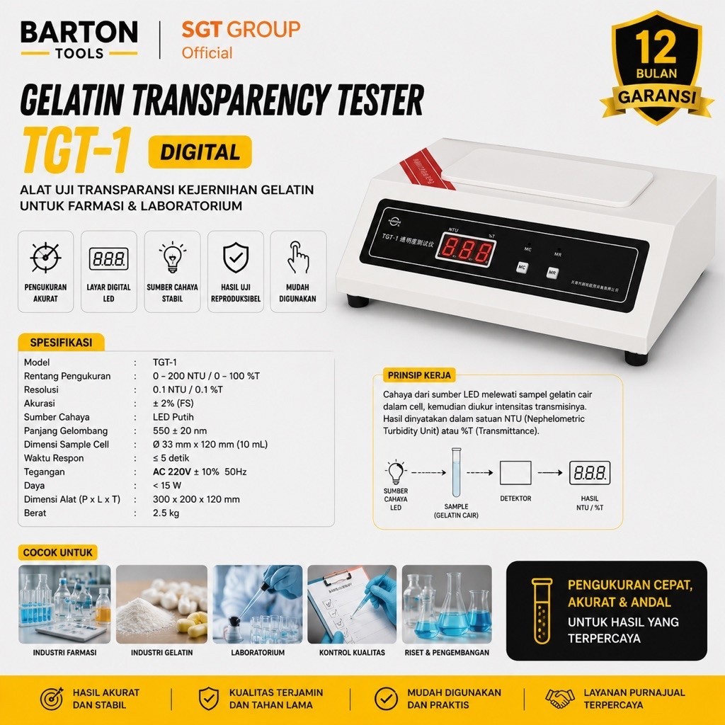 B ONE TGT 1 Gelatin Transparency Tester Digital Alat Uji Transparansi Kejernihan Gelatin Farmasi Lab