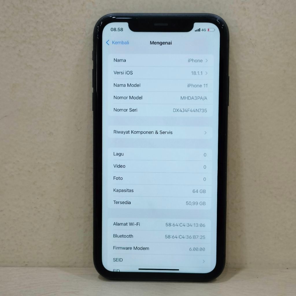 (2735-277) IPHONE 11 RAM 64GB (IBOX) PA/A, BATANGAN NO CHARGER"124280"