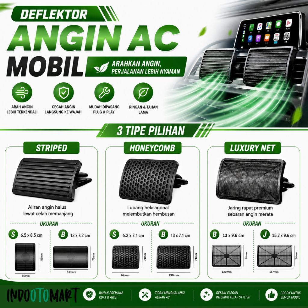 Premium Deflektor AC Mobil Universal | Pengarah Angin AC Anti Hembus Langsung | Air Conditioner Wind