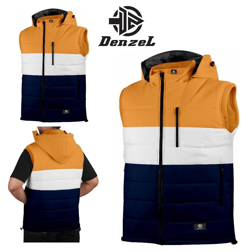 DENZEL Rompi Pria DZ 034 Kuning Putih Navy - Jaket Rompi Pria - Jaket Motor Rompi - Jaket Rompi Laki