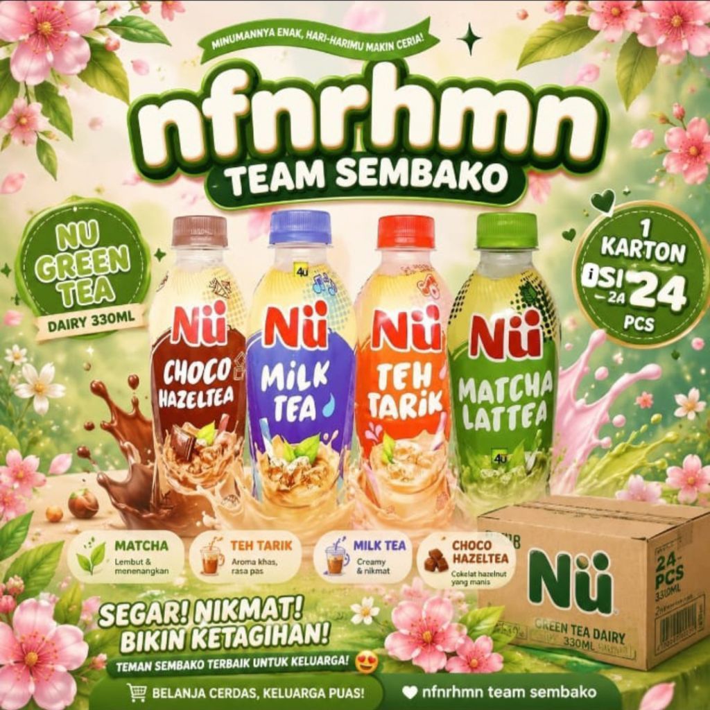 4 rasa nu green tea. matcha. teh tarik. milk tea. choco hazeltea