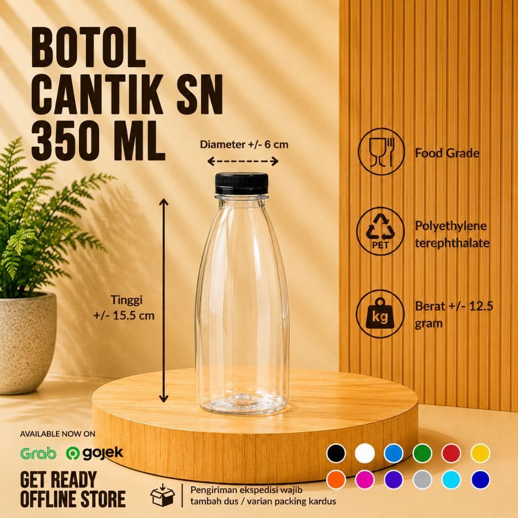 ISI 50 Pcs Botol Plastik Cantik 350ml / Botol Valencia Short Neck EKONOMIS