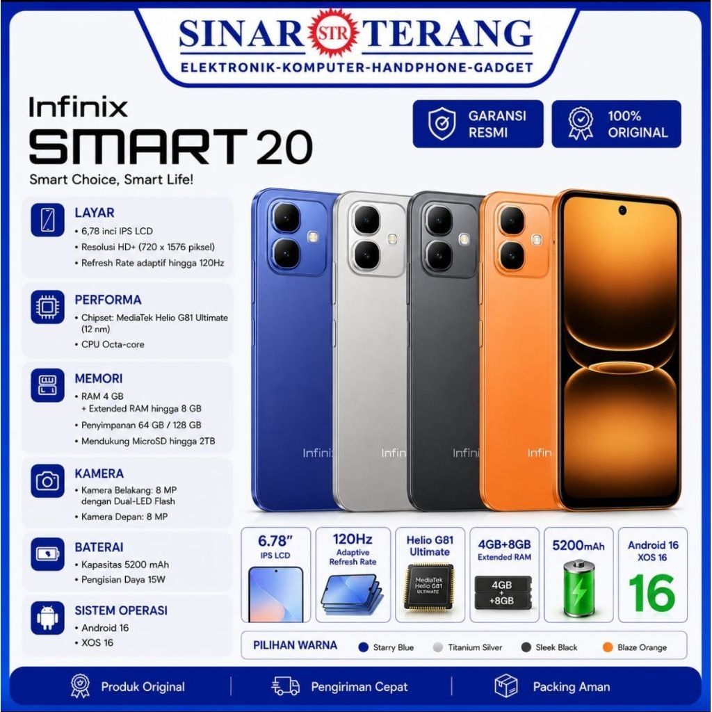 HP INFINIX SMART 20 RAM 4/64 4/128 GARANSI RESMI INDONESIA