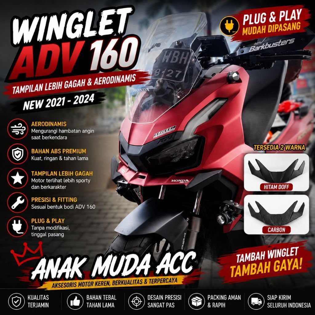 WINGLET ADV 150 ADV 160 BAHAN FIBER WINGLET MONCONG ADV