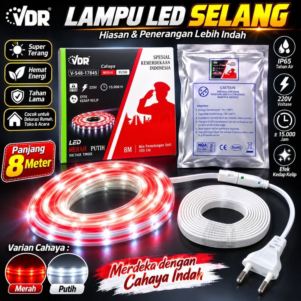 Lampu LED Strip Selang Merah Putih Kedip IP65