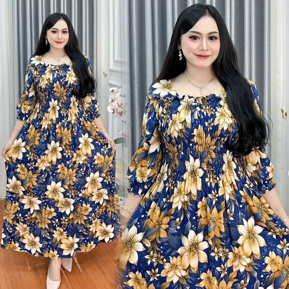 Hot Sale Gamis Smok Jumbo Ld 120  Rayon Lengan Panjang /  Daster Kerut Dada / Daster Model Terbaru K