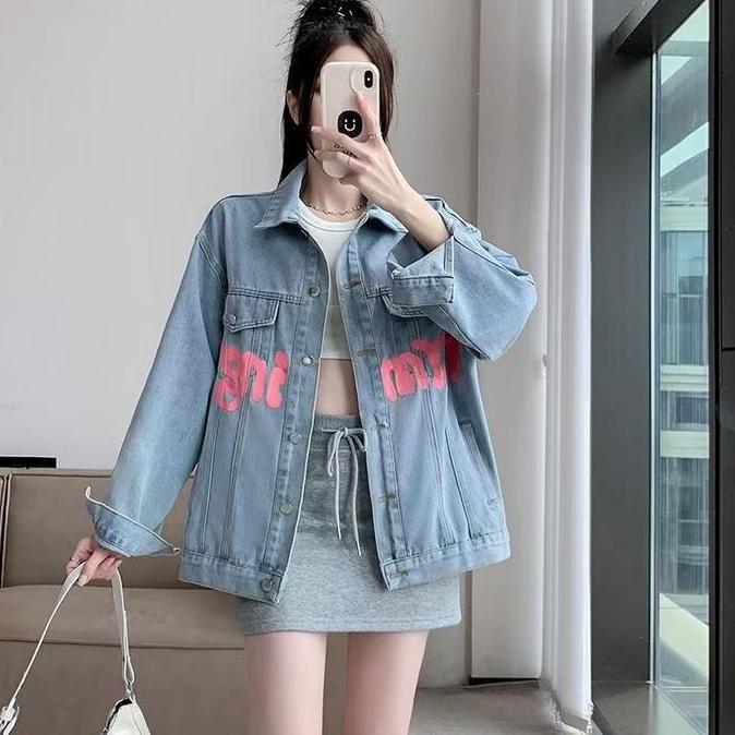 Sweet Girl - Jaket Denim Motif Huruf Grafiti Jaket Lengan Panjang Longgar PSD