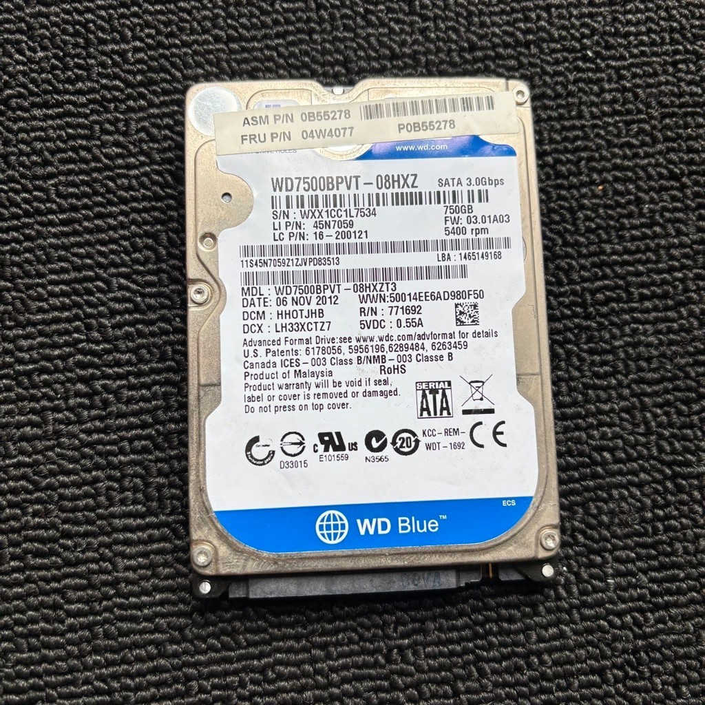 HARDDISK LAPTOP WD BLUE 750GB SENTINEL 100%