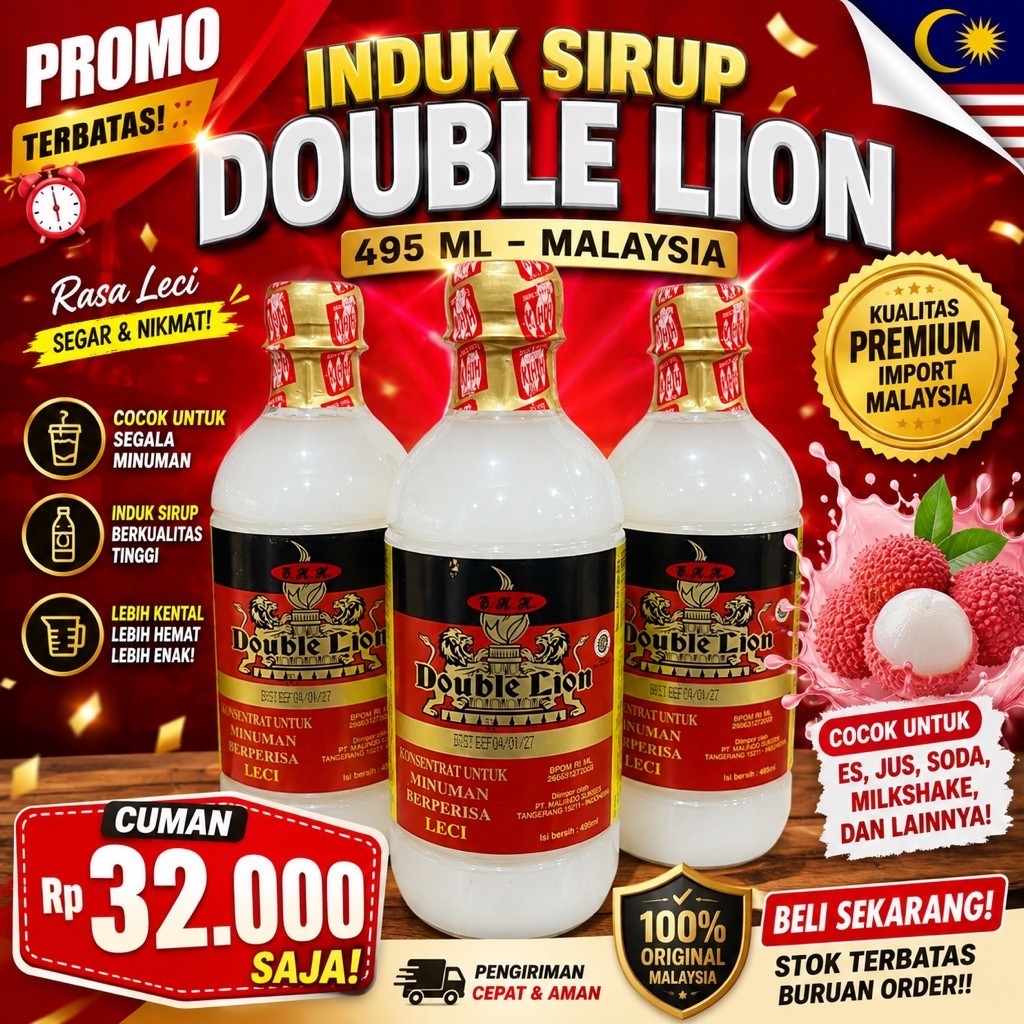PROMO INDUK SIRUP DOULE LION LECI MALAYSIA 495 ML - SIRUP MALAYSIA