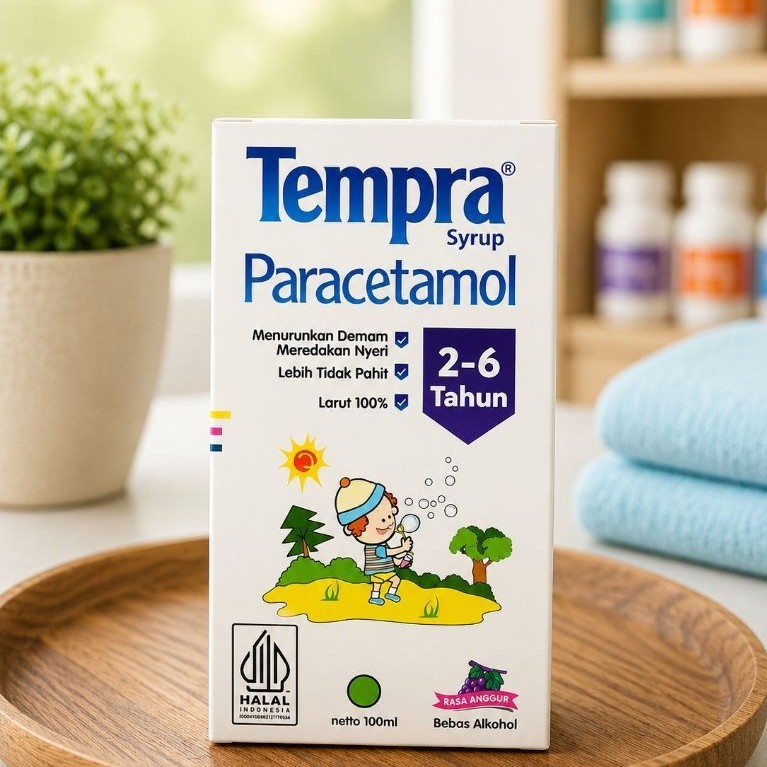 Tempra Sirup Rasa Anggur 100ml - Paracetamol 160mg/5ml, Meredakan Nyeri Ringan, Menurunkan Demam, Un