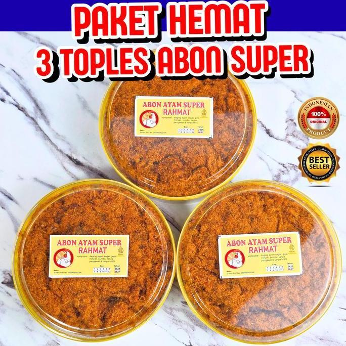 PAKET HEMAT 3 TOPLES ABON AYAM SUPER 150 GRAM RAHMAT PEDAS ORIGINAL