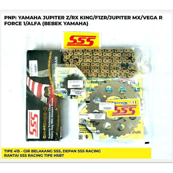 Gir Gear Set SSS 415 RX KING JUPITER Z F1ZR MX135 Old/New Vega R Force 1 Ukuran Depan 13/14/15 Belak