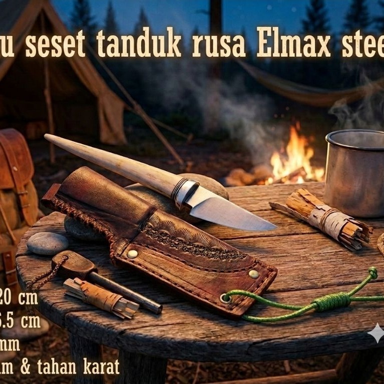 Pisau Seset Profesional Elmax Steel tahan karat Handle tanduk rusa / Pisau Grafting Elmax / Pisau St
