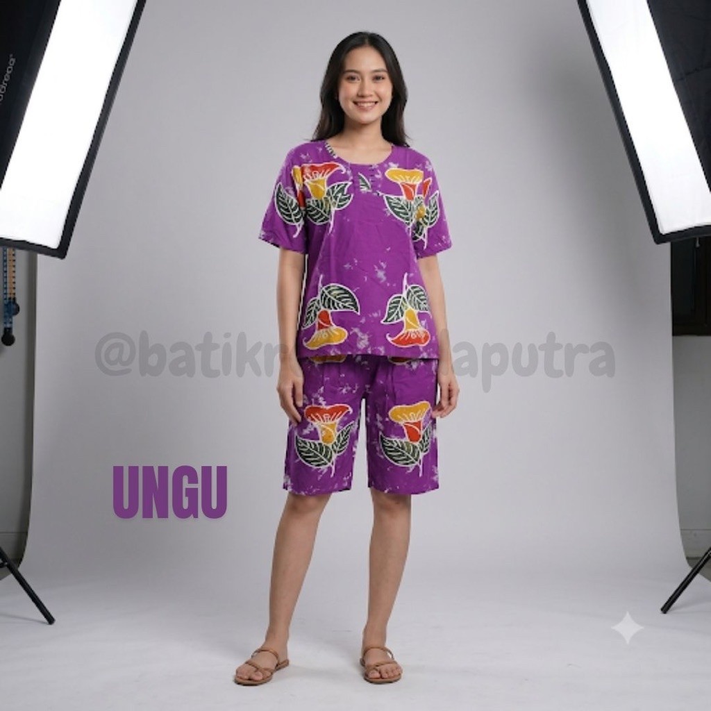 SETELAN ABG CELANA PENDEK || BATIK CAP MOTIF SUNAN LD 100 CM