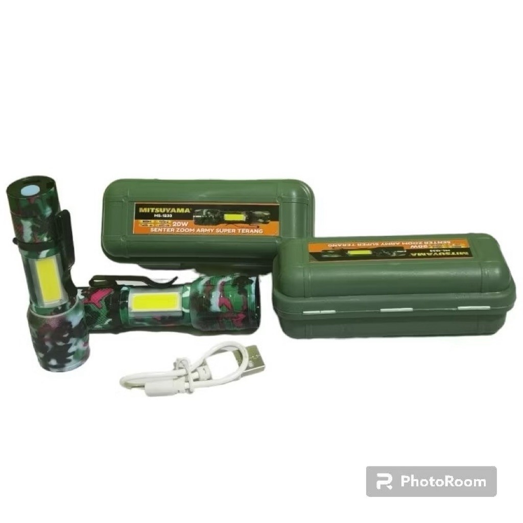 Senter Zoom Army Super Terang Mitsuyama Ms-1233 20watt