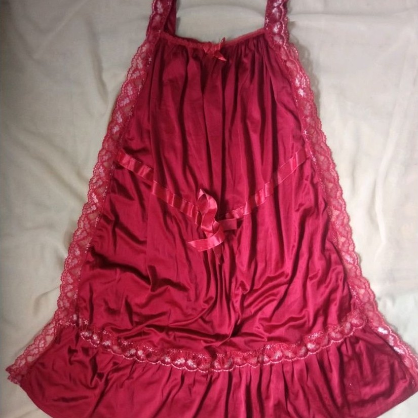 DRESS PIYAMA MERAH HATI RENDA KERAH KOTAK MINUS CANTIK SUPER RINGAN LEMBUT LUCU UNIK DINAS MALAM CAN