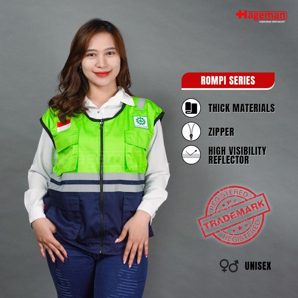 Hageman - Rompi Safety Warna Hijau Stabilo / Rompi Kerja / Rompi Stabilo kombinasi Navy