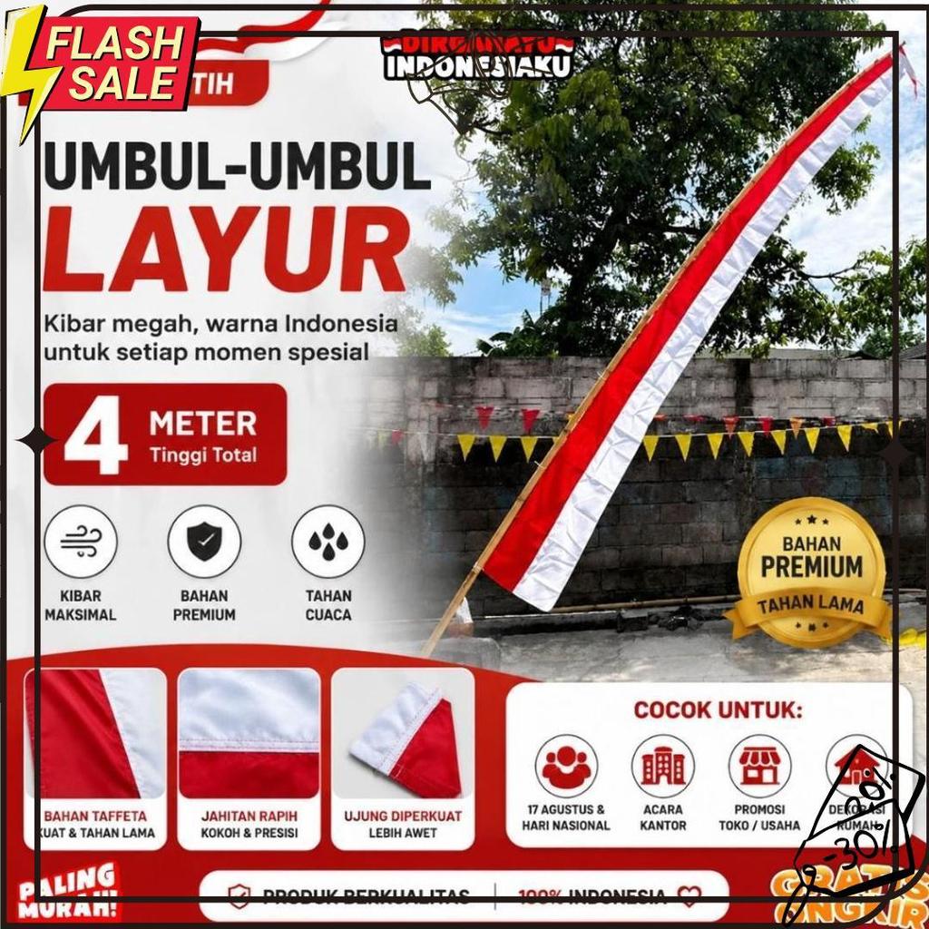 Umbul Umbul Layur Merah Putih Polos Panjang 4 Meter | Bendera Panjang 4 Meter Merah Putih 6.6