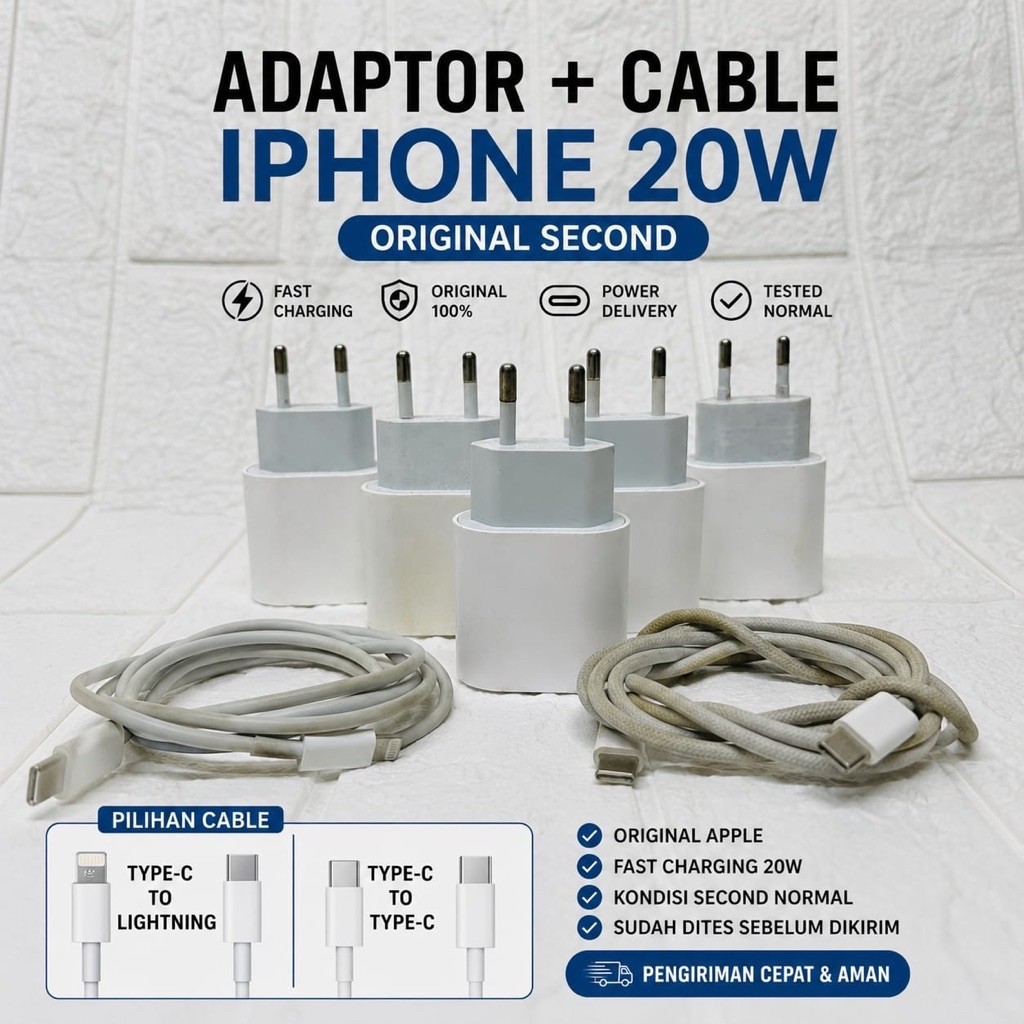 Adaptor + Kabel iPhone 20W/25W 30W Original Second Fullset 100% Original Apple (Second)