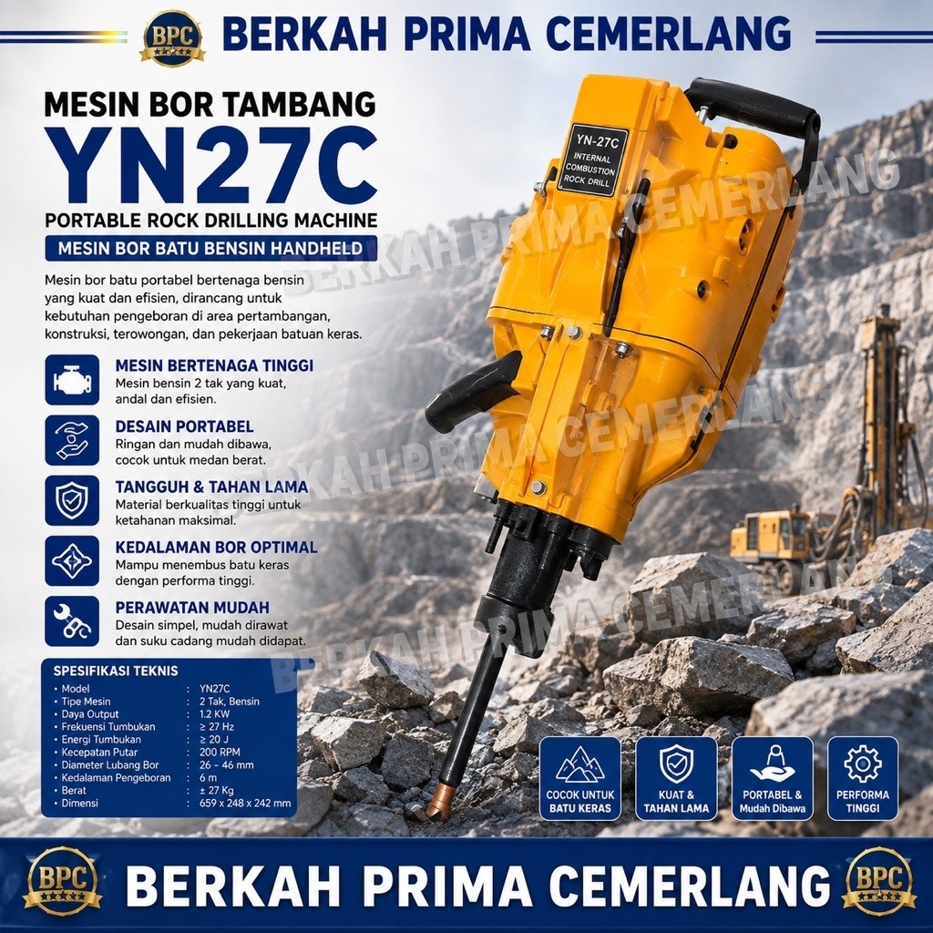 Mesin Bor Tambang YN27C Portable Rock Drilling Machine | Mesin Bor Batu Bensin Handheld