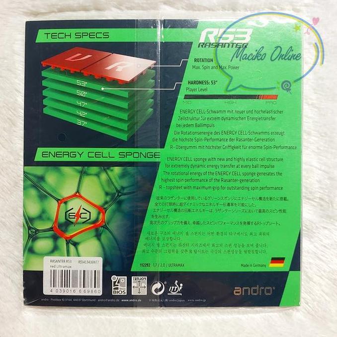 BEBAS ONGKIR - Andro Rasanter R53 ~ Karet Pingpong Andro Rasanter R53 MAX