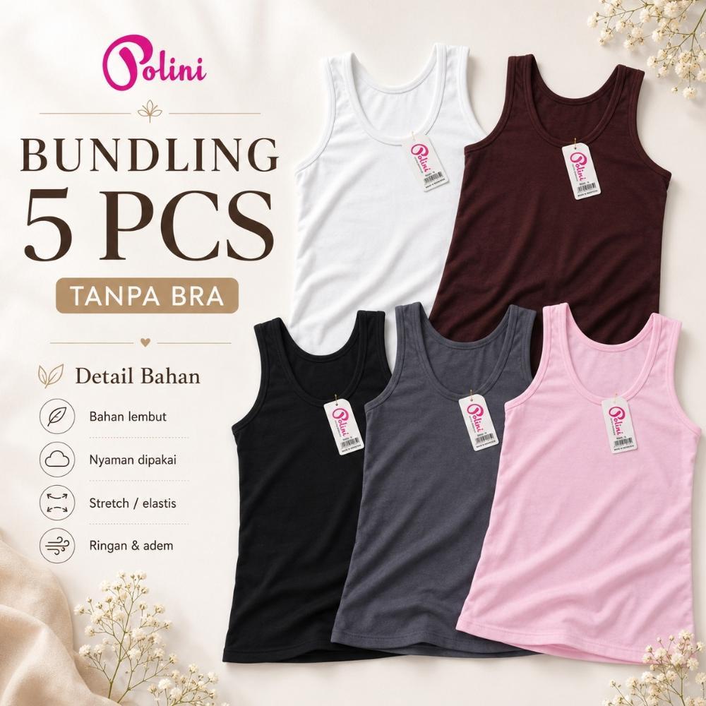 Special Offer Polini 5Pcs Tangtop Tali Lebar Bahan Katun Tebal Tangtop Tali Lebar Wanita