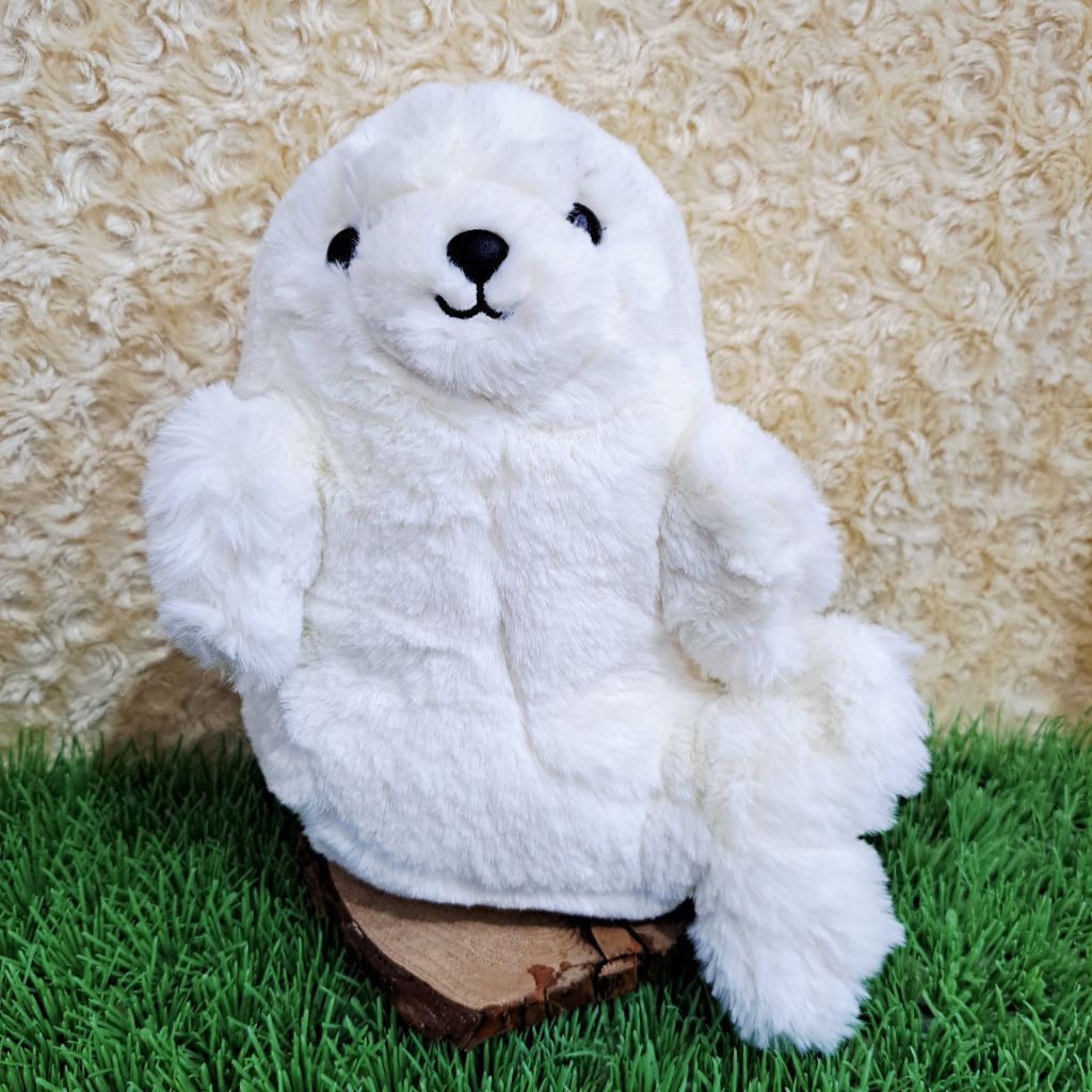 Boneka Anjing Laut Cream Boneka Seal Mata Keras Boneka Seal Ekor Samping