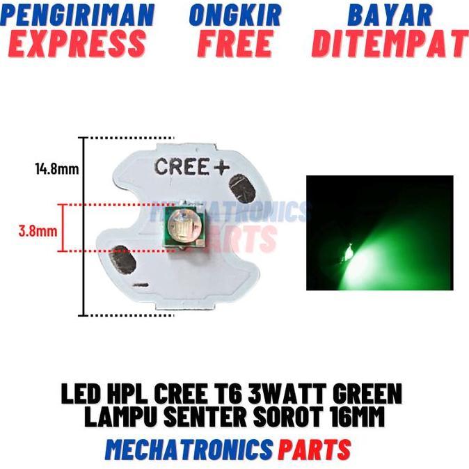 Led Hpl Cree T6 3Watt Green Lampu Senter Sorot 16Mm