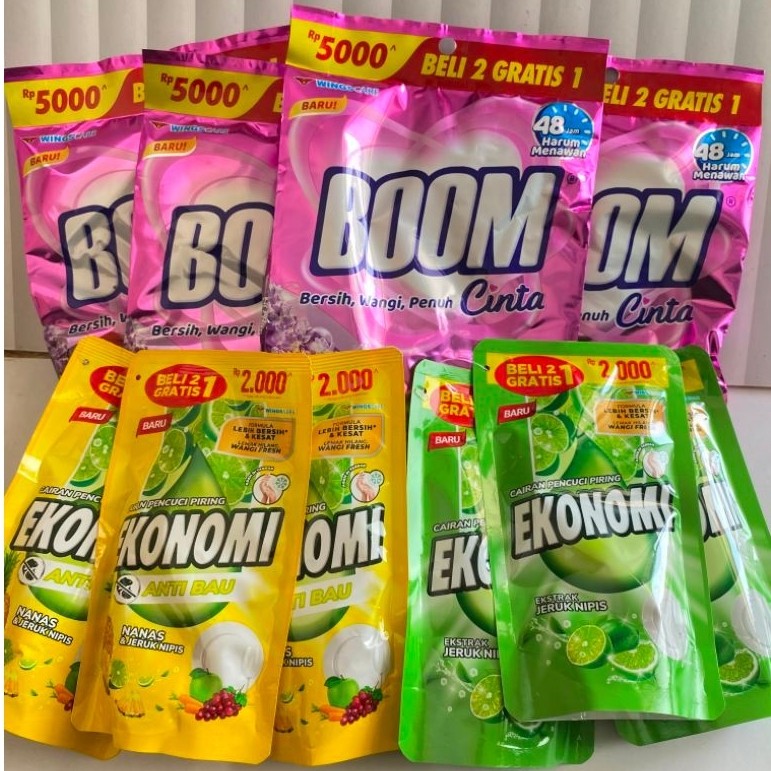 4 Deterjen Boom 5000 dan 6 Sabun Cuci Piring Ekonomi 2000 (Varian RANDOM)