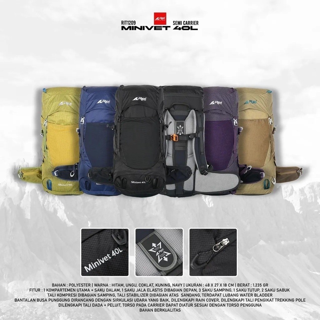 Tas ransel / Semi carrier premium MINIVET 40L arei outdoorgear