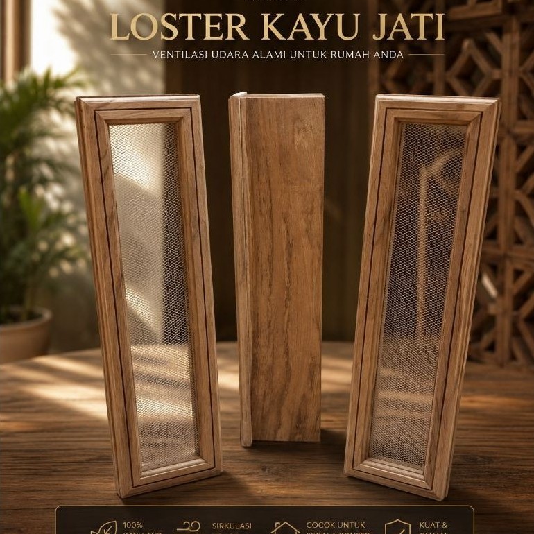 Loster kayu jati minimalis ventilasi udara rumah ukuran 11x50 cm