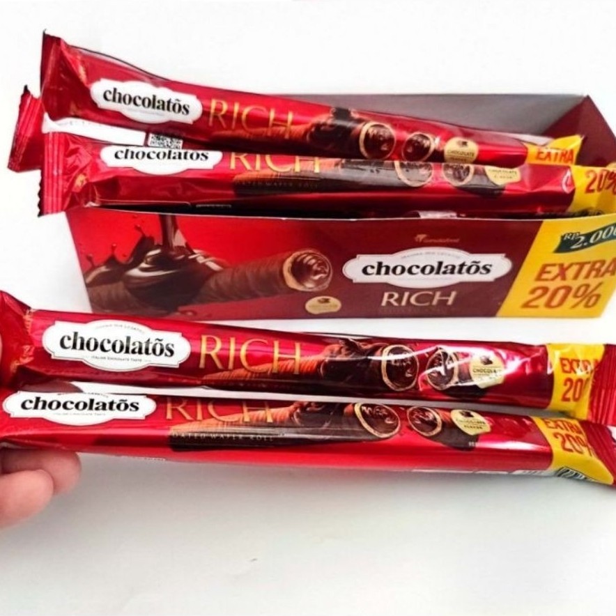 Chocolatos Rich Wafer Roll - 12 pcs, Rasa Coklat Italia, Krim Coklat Berlimpah