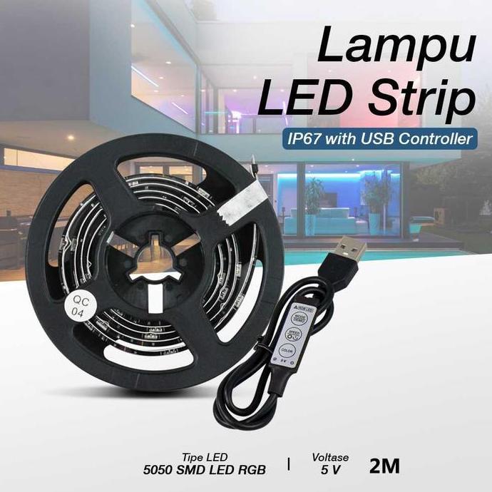 CHIYAQU Lampu LED Strip Flexible 5050 RGB IP67 with USB Controller