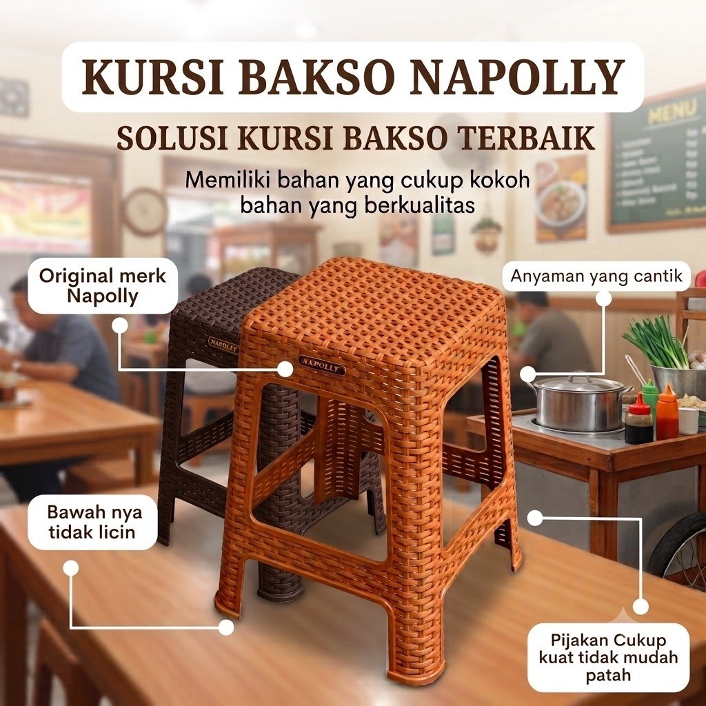 KURSI BAKSO NAPOLLY / KURSI BASO NAPOLLY / KURSI TUMPUK NAPOLLY / KURSI BAKSO MOTIF ROTAN / KURSI PL