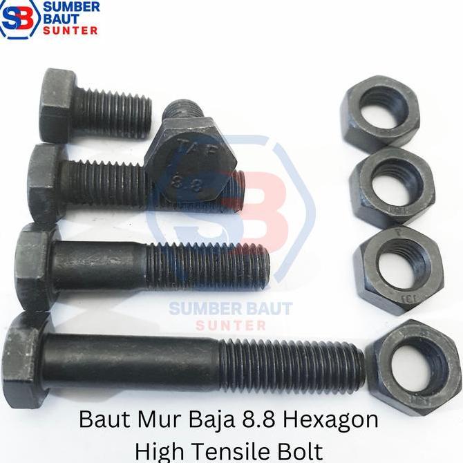NEEW M16x60 Baut Mur Baja 8.8 Hitam Hex HTB High Tensile 16x60