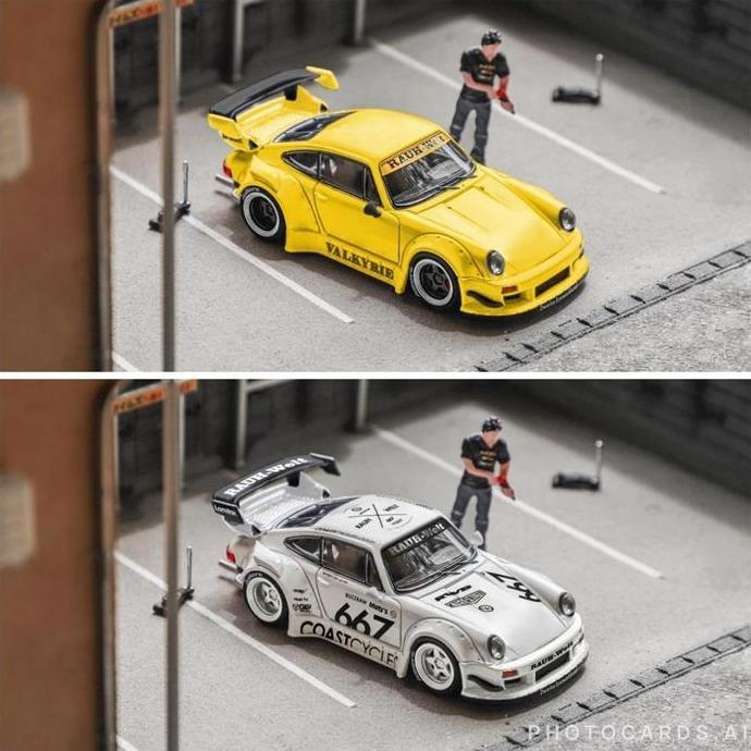 Star Model 1/64 RWB 930 Rauh Welt Begriff Porsche Coast Cycles White #667 Valkyrie Yellow