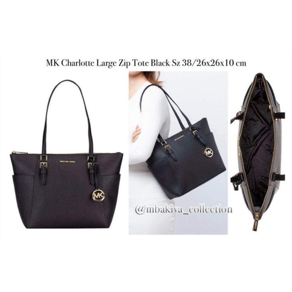 MK Charlotte Large Zip Tote Black